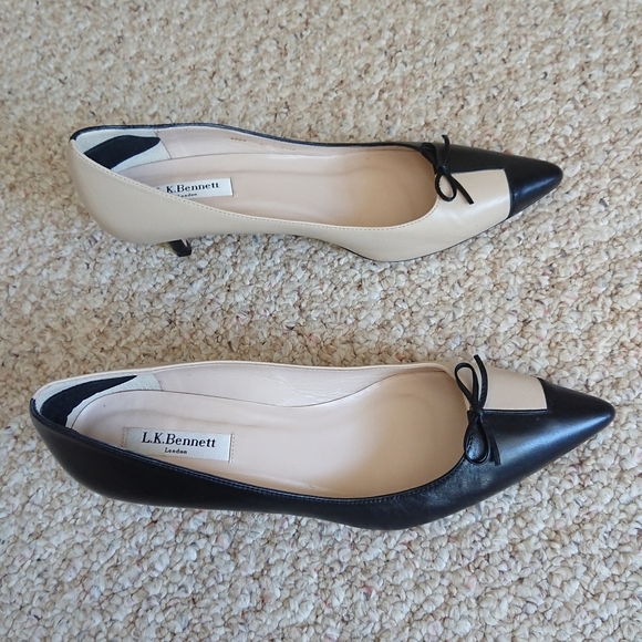 LK Bennett Black and Cream pointy toe with bow pump size 39.5 - Picture 1 of 16